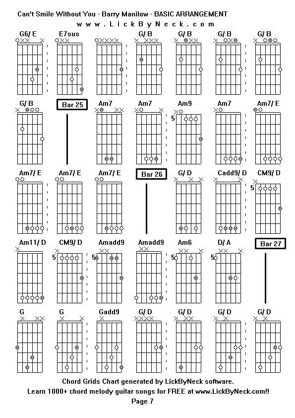 Chord Grids Chart of chord melody fingerstyle guitar song-Can't Smile Without You - Barry Manilow - BASIC ARRANGEMENT,generated by LickByNeck software.